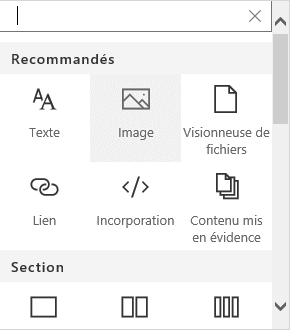 Capture d’écran de la boîte de dialogue Sélection de composant WebPart d’image dans SharePoint.