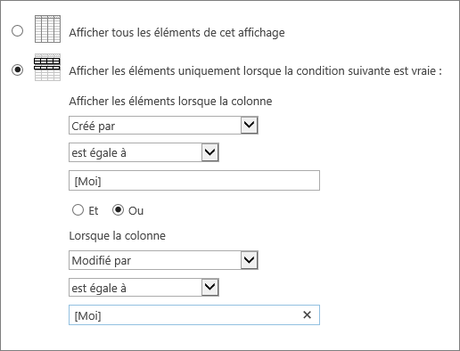 Filtres utilisant [Moi]