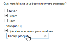 Question d’enquête avec spécifier votre propre valeur