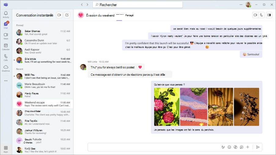 Capture d’écran montrant plusieurs images côte à côte dans une publication de conversation ou de canal Teams.