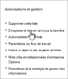 Section gestion des autorisations du menu paramètres