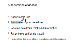 Boîte de dialogue Paramètres de la liste avec l’bouton Supprimer cette liste mis en évidence