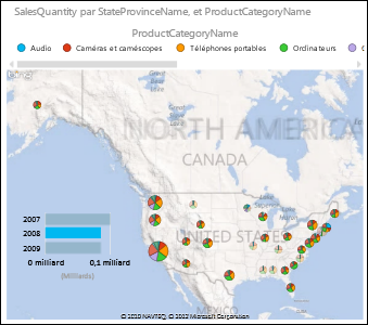 Carte Power View des États-Unis avec des graphiques à secteurs