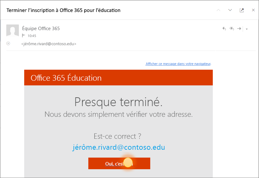 Capture d’écran de l’écran de vérification final pour Office 365 se connecter.