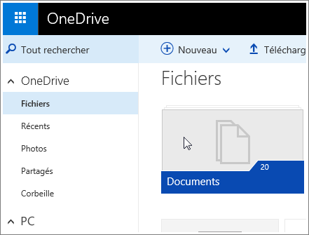 Capture d’écran du dossier Documents dans OneDrive