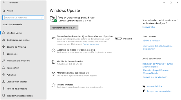 Capture d’écran de Windows Update