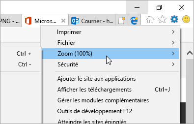 Capture d’écran du menu Outils dans Internet Explorer