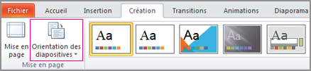 Cliquez sur Orientation des diapositives