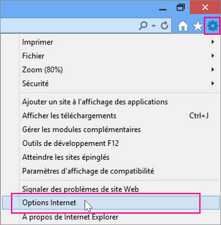 Outils > Options Internet