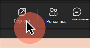 Capture d’écran de l’option Pop out dans la barre d’outils de réunion Teams pour ouvrir du contenu partagé dans une fenêtre distincte (bureau).