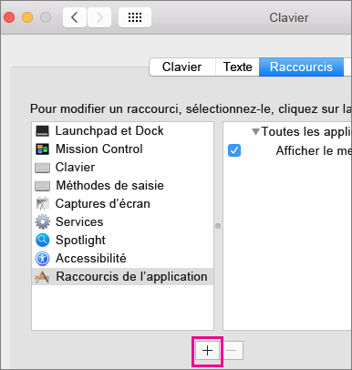 Raccourci clavier personnalisé dans Office 2016 pour Mac