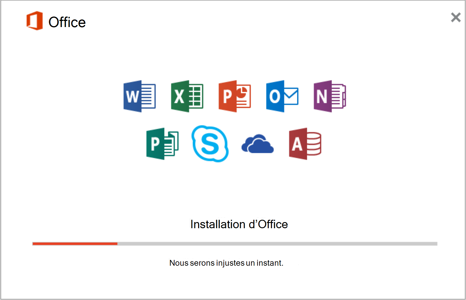 Capture d’écran de l’installation de l’application Office