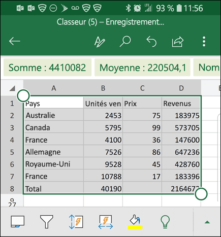 Excel a converti vos données et les renvoie sur la grille.