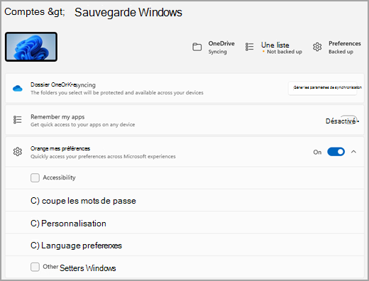 Page Sauvegarde Windows dans Windows 11 Paramètres.