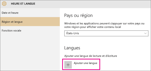 Ajouter une langue dans Windows 10