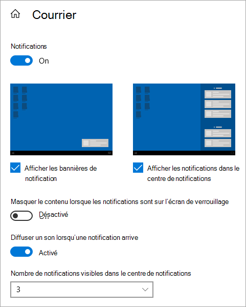 Page Paramètres d’une application dans Paramètres de notifications.