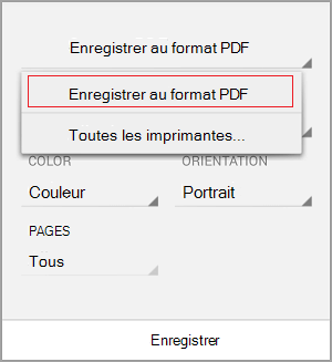 Sélectionner Enregistrer en tant que PDF