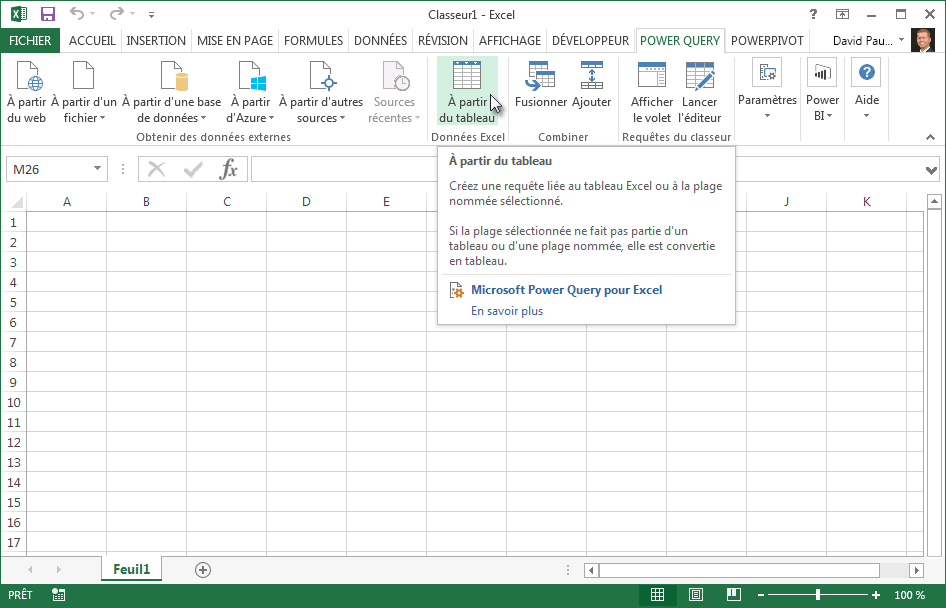 Se connecter à une table de données Excel