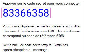 Code secret pour le message protégé.