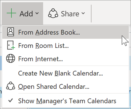 Ajouter un calendrier à partir du carnet d’adresses dans Outlook