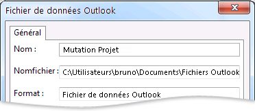 Boîte de dialogue Fichier de données Outlook