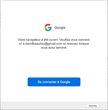 Invite de connexion à un compte Google