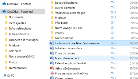 Capture d’écran montrant le dossier OneDrive - Personnel dans l’Explorateur de fichiers.