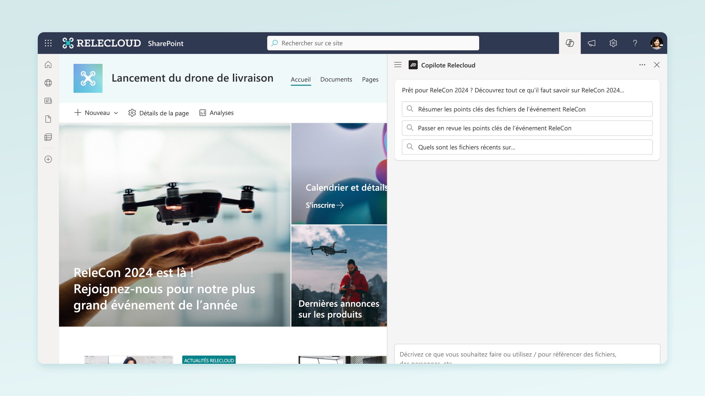 Capture d'écran des images de la page de destination de Chat avec l'agent Copilot