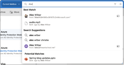 Barre de recherche pour Outlook Mac.