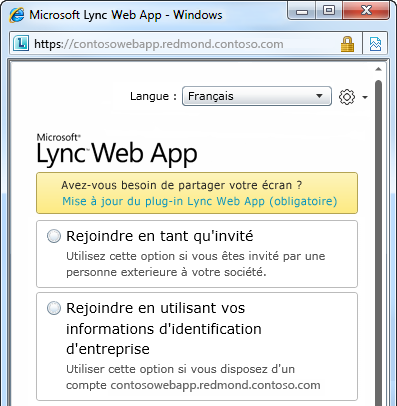 Options pour joindre une réunion avec Lync Web App