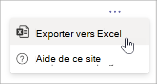 Sélectionnez Exporter vers Excel dans d’Autres options de la liste déroulante dans le rapport