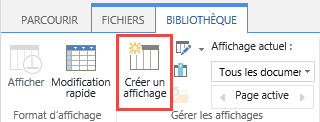 Bouton Créer un affichage sur le ruban de la bibliothèque SharePoint.