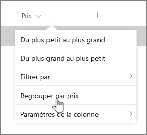 Option Groupby dans le menu d’en-tête de colonne