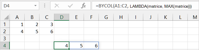 Premier exemple de fonction BYCOL