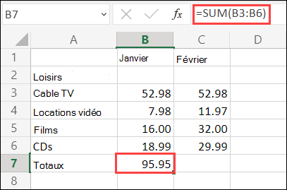 Excel pour la formule de somme automatique web