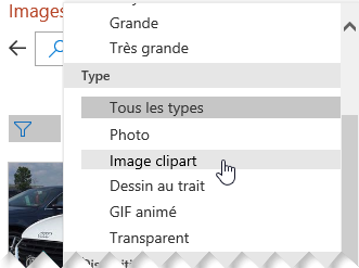 Utilisez le filtre Type pour limiter vos choix aux images clipart