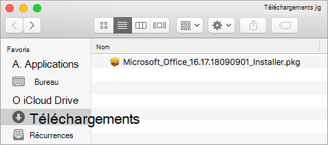 L'icône Téléchargements du Dock affiche le package du programme d'installation Office 365