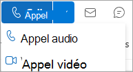 Capture d’écran de la liste déroulante Appeler sur la carte de visite Outlook