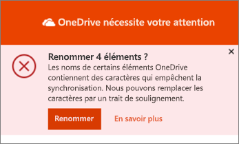 Capture d’écran de la notification Renommer dans l’application de synchronisation de bureau OneDrive