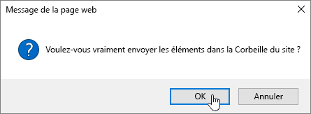 Boîte de dialogue Supprimer l’élément avec l’élément Supprimer mis en évidence