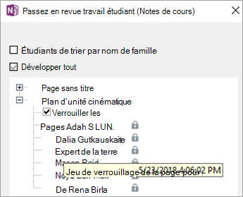 La page de l’étudiant est verrouillée.