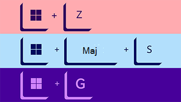 Image des raccourcis clavier pour l’alignement, l’outil capture d’écran et la barre de jeu
