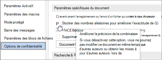 Paramètre pour le stockage des nombres aléatoires