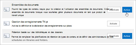 Exemples de fonctionnalités de collection de site que vous pouvez rendre actives pour SharePoint