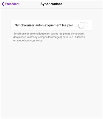 Désactiver la synchronisation automatique dans les paramètres OneNote iPad.