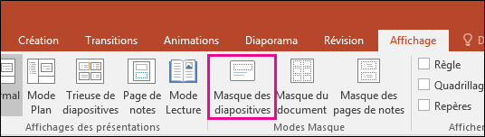 affiche le bouton masque des diapositives sur le ruban dans PowerPoint