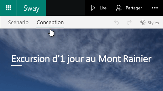 Cliquez sur l’onglet Création pour prévisualiser le Sway actuel