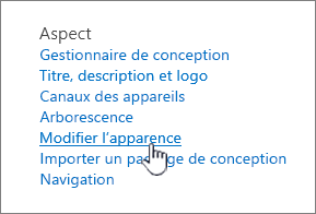 Section Apparence des paramètres du site avec l’option Modifier l’apparence mise en évidence