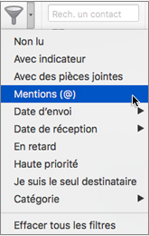 Utiliser Mentionné dans le menu Filtre de courrier pour rechercher des e-mails dans lesquels vous êtes @mentionné