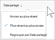 Capture d’écran de soring by column in the Shared with me view in OneDrive Entreprise